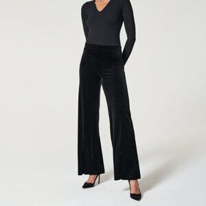 Spanx Black Velour Split Hem Pants